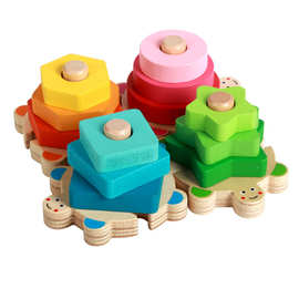认知配对启蒙益智玩具多彩四柱套柱组合形状积跨境木制玩具