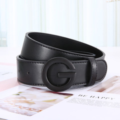 Women's leather belt G letter smooth buckle casual cowhide belt personality trend Korean version of the pants belt 
