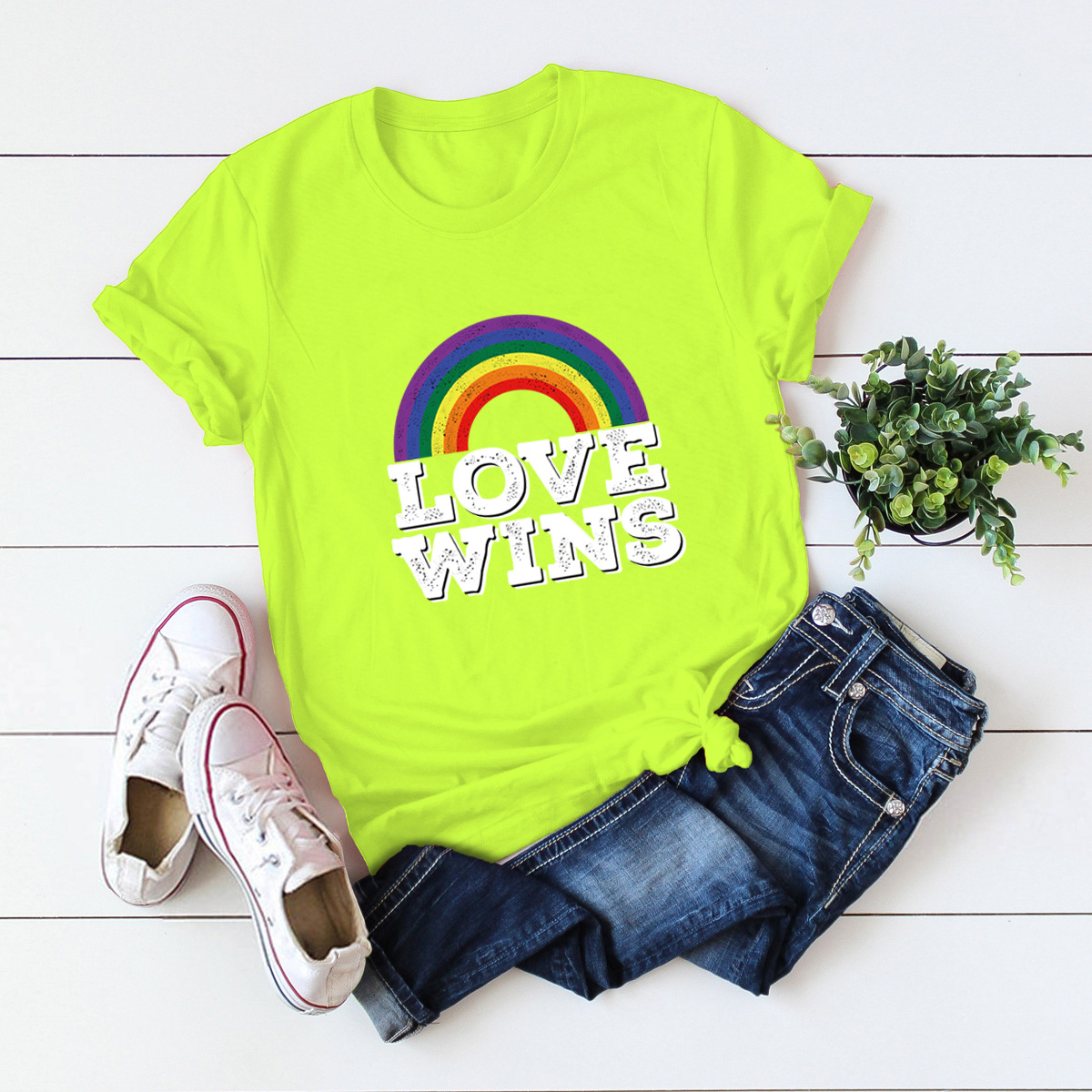 camiseta casual de manga corta para mujer rainbow love NSSN1766