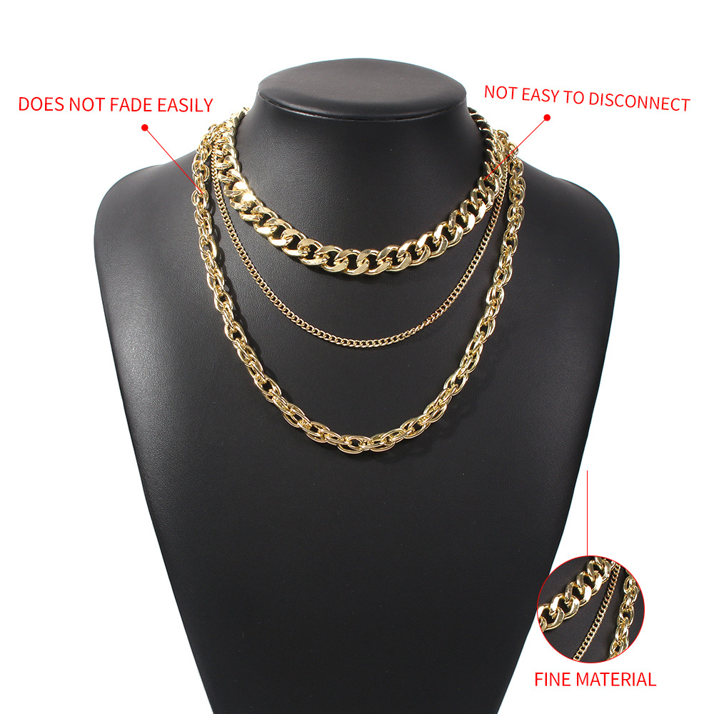 New Punk Style Simple  Metal Texture Multilayer Thick Chain Necklace display picture 2