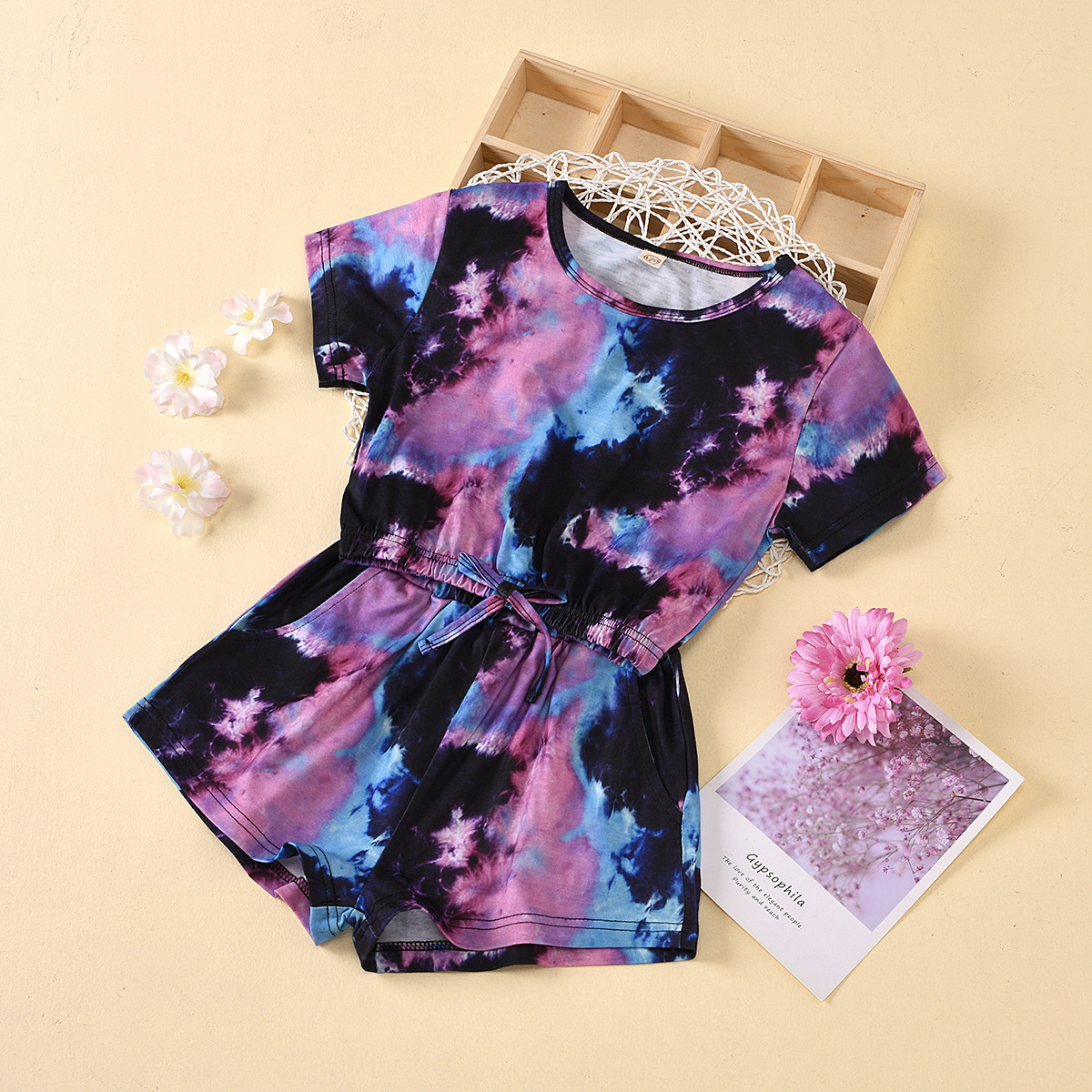 Kinder Tie-dye Rundhals Kurzarm Oberteil Und Rippshorts Set_voghion.com