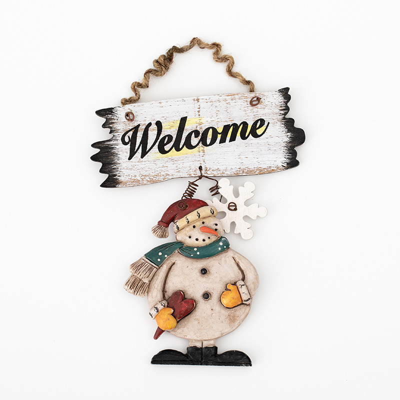 Navidad bienvenida muñeco de nieve pequeña puerta de anillo colgante de pared colgante de árbol de Navidad decoración de Navidad colgante de bienvenida