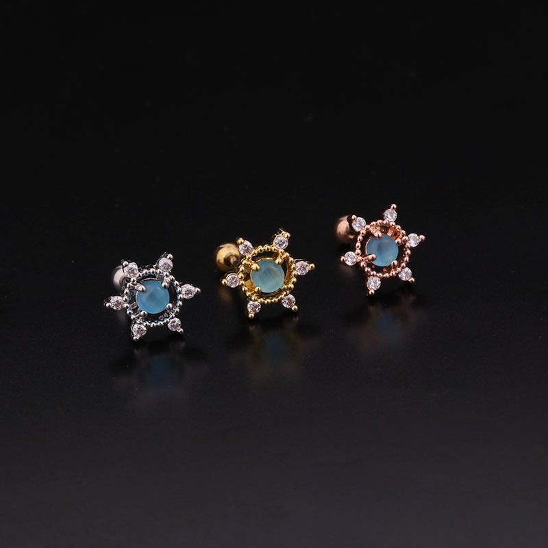 Korean  new color round zircon ear bone nails stainless steel screw earrings