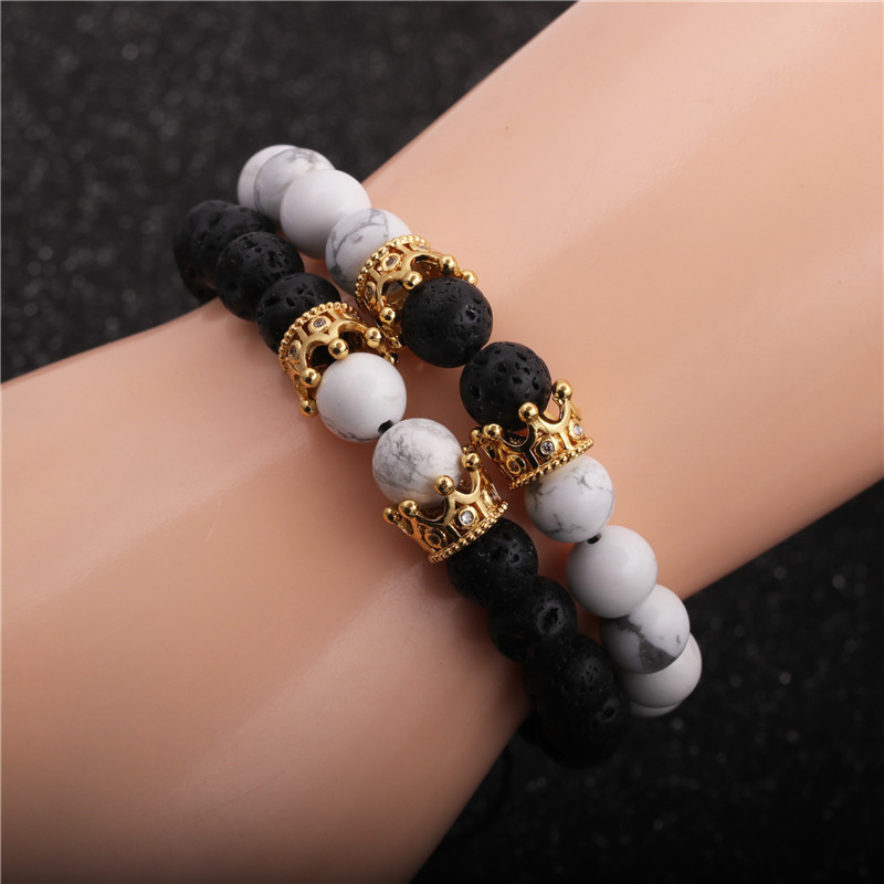 Pulsera Trenzada Con Corona De Piedra Volcánica De Pino Blanco display picture 10