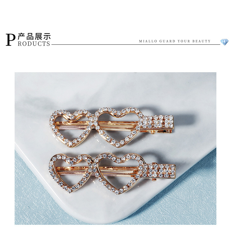 Korean Fashion Simple Love Shape  Rhinestone Duckbill Clip Bangs Clip Wholesale Nihaojewelry display picture 4
