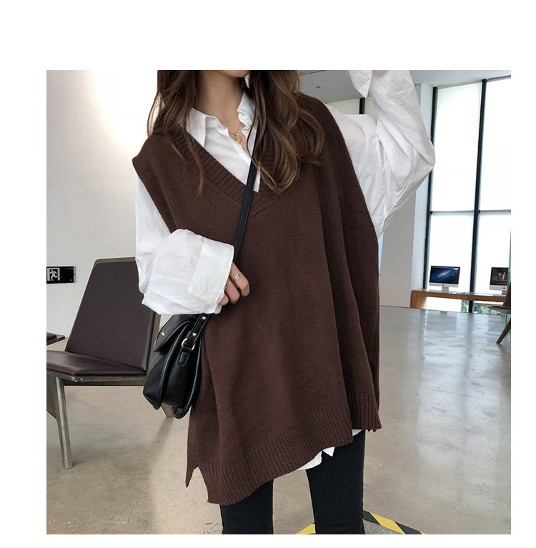 开叉针织马甲女