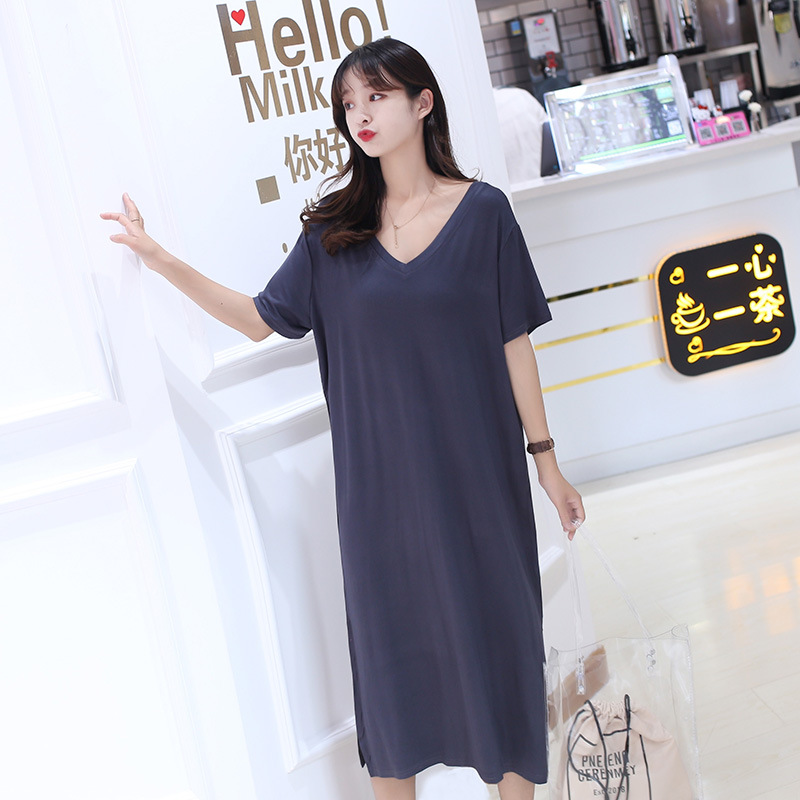 2020 new pattern Korean Edition modal longuette 200 Pounds of fat MM Easy Short sleeved Backing skirt Large Dress