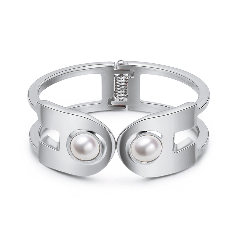 Pulsera De Apertura De Doble Cabeza Con Perlas En Forma De U display picture 11