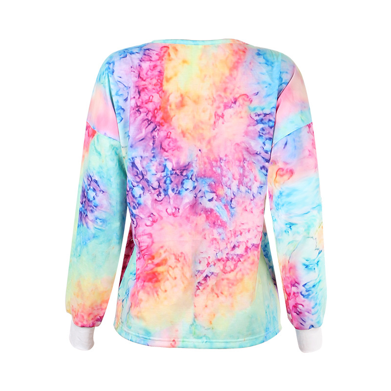 tie-dye printing long-sleeved V-neck top NSZH19531