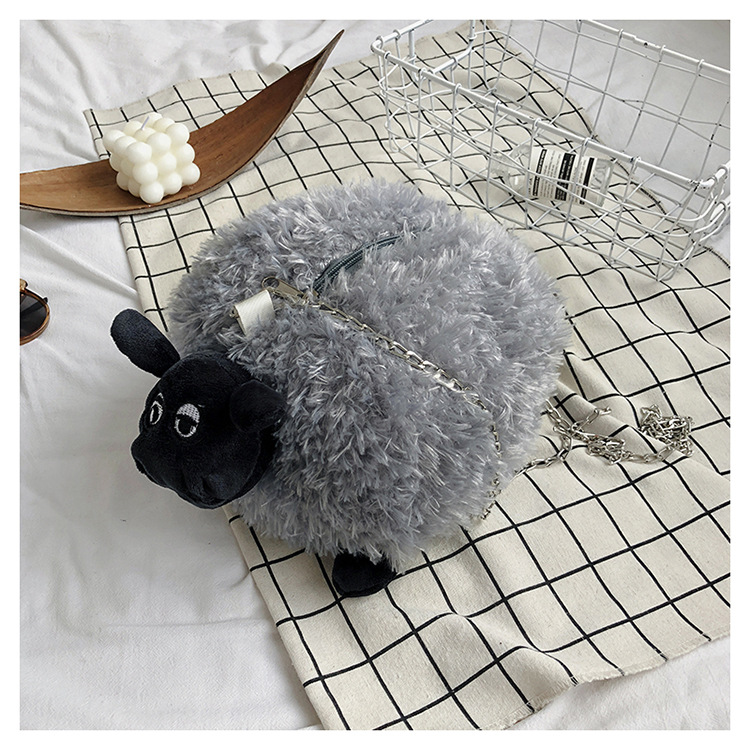 Women's Gender Women's Plush Sheep Cute Cylindrical Zipper Crossbody Bag