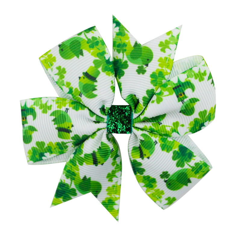 Kid's Classic Style Shamrock Bow Knot Cloth Metal Hair Clip display picture 8