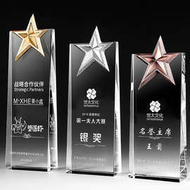金属五角星水晶奖杯定制高透授权牌创意奖牌颁奖证书摆件厂家直销