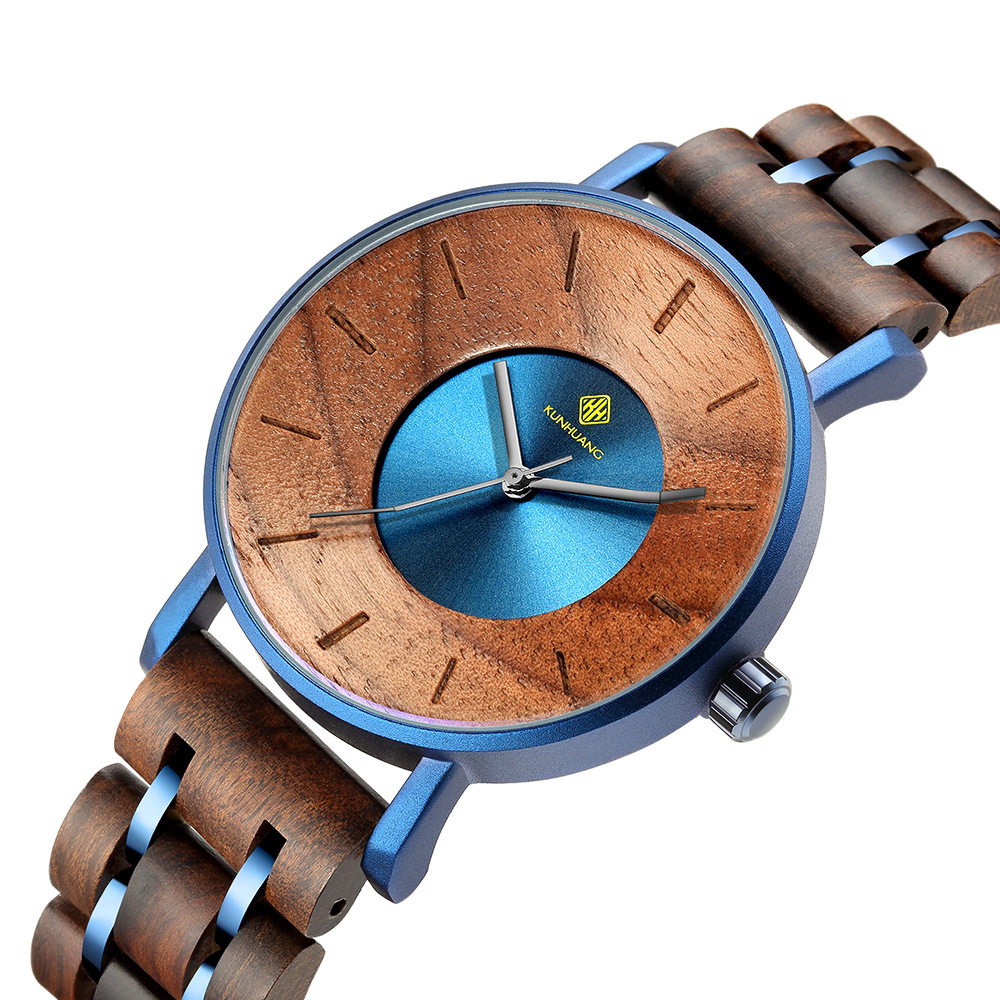 Kunhuang nuevo reloj de aleación de madera hombres moda curva superficie transfronteriza personalidad impermeable reloj de cuarzo Relojes