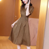 Pure high waist mulberry silk show thin V-neck A-line skirt foreign style silk satin dress