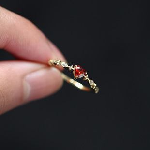 S925 Sterling Silver Plated 14K Gold Platinum Women's Ring Tail Ring Love Ruby Japanese Style Elegant and Fresh