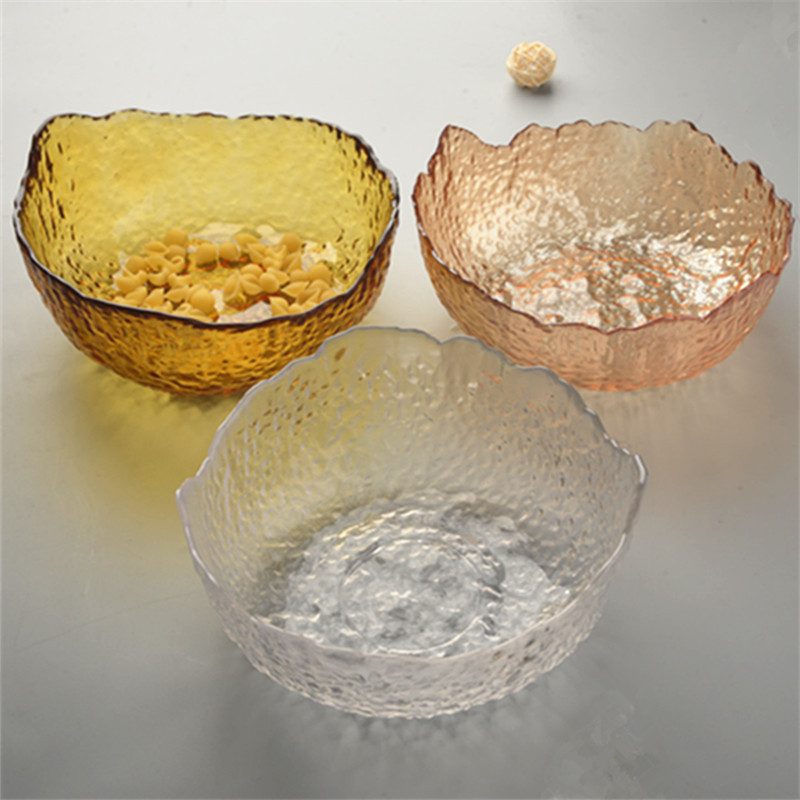 沙拉确透明锤纹碗创意家用茶洗大号日式客厅水果盘干果盘网红套装|ms