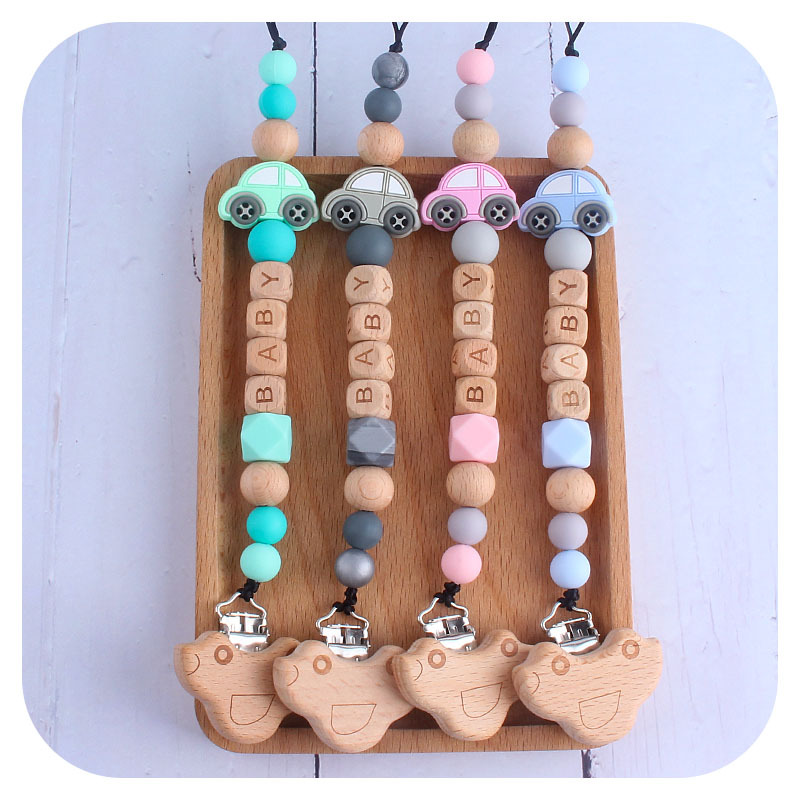 Nueva haya coche chupete clip DIY creativo de dibujos animados de silicona coche bebé nombre chupete cadena