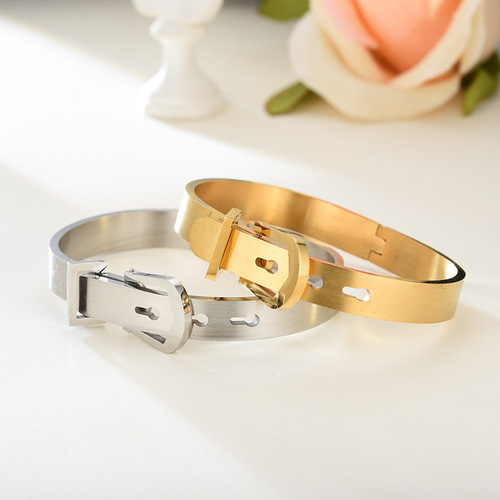 Daihao European and American Style Creative Men's Gold Bracelet, Fashionable OL-Style Adjustable Leather-Strap Titanium Steel Bangle
