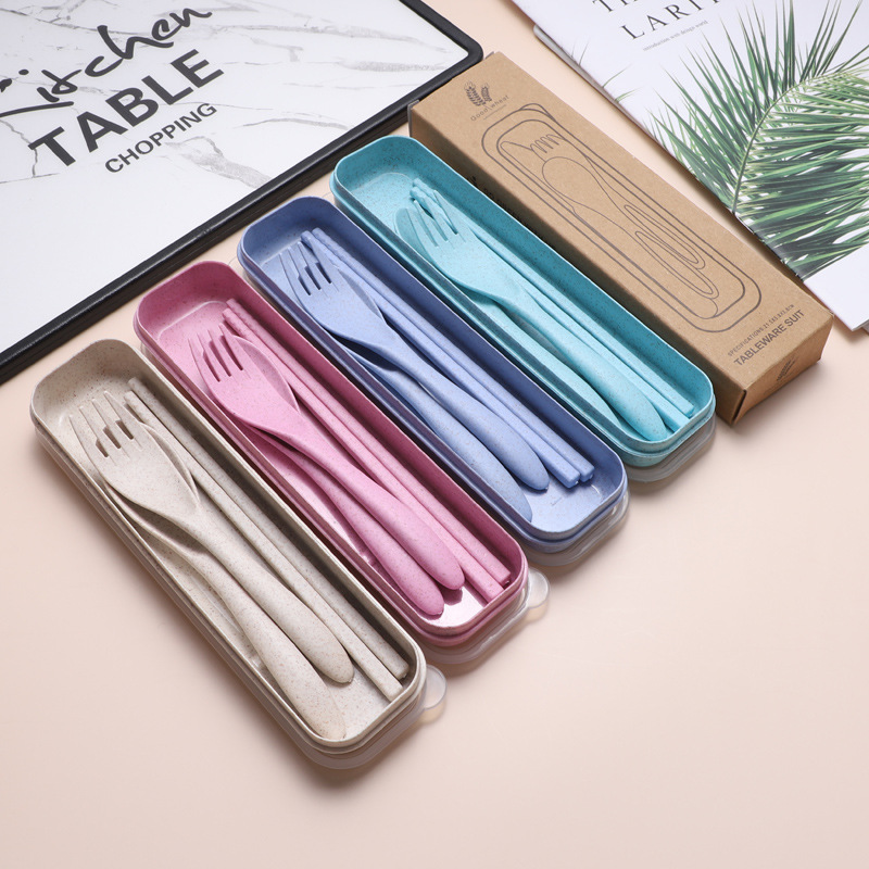 Wheat Straw Tableware Knife,Fork And Spoon Three-piece Set Portable Wheat Tableware Stall2 Yuan Store Gift