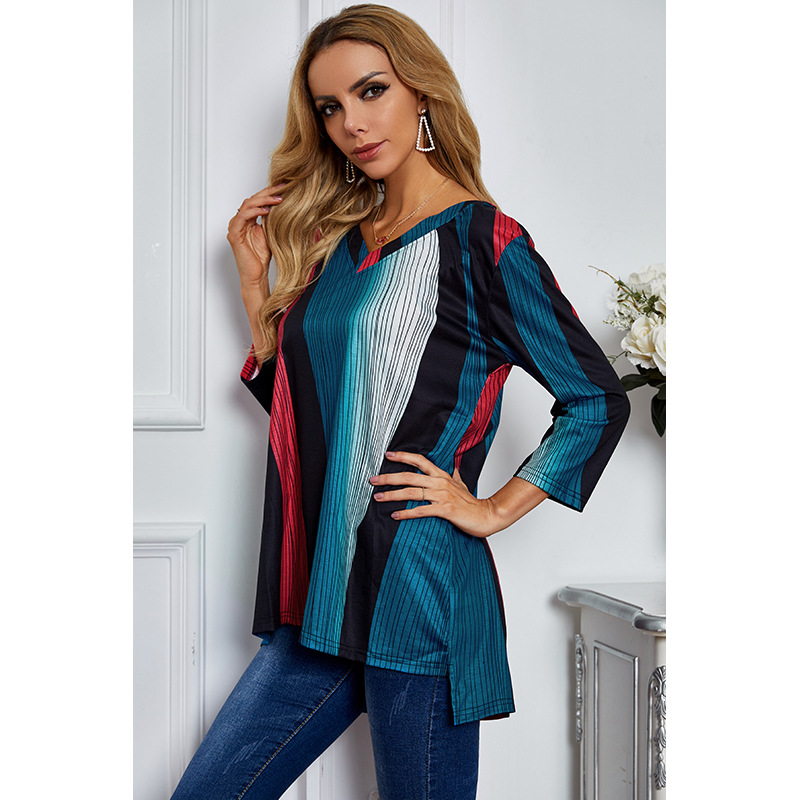 casual stripe stitching long-sleeved top NSSA26049