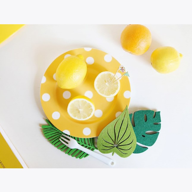 欧式简约毛毡杯垫 隔热吸水餐垫叶子样式咖啡杯装饰垫可加工定制|ru