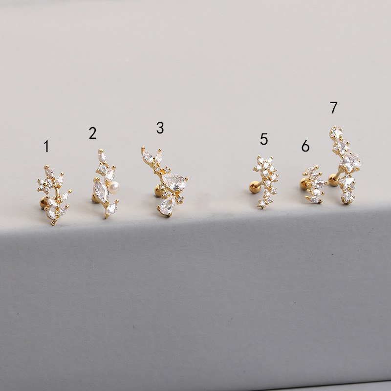 Fashion Solid Color Copper Ear Studs Inlay Zircon Copper Earrings 1 Piece