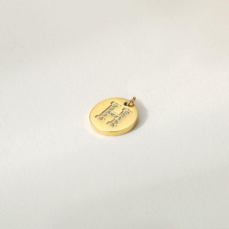 Pendant Jewelry Making Type Diameter 10mm Jewelry Making Size 1 Piece Diameter 10mm 316 Stainless Steel Zircon 14K Gold Plated Letter Polished Pendant