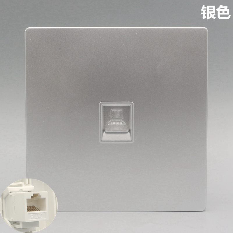 单口直通六类网线插座银色86型暗装千兆电脑口网络延长双通头面板