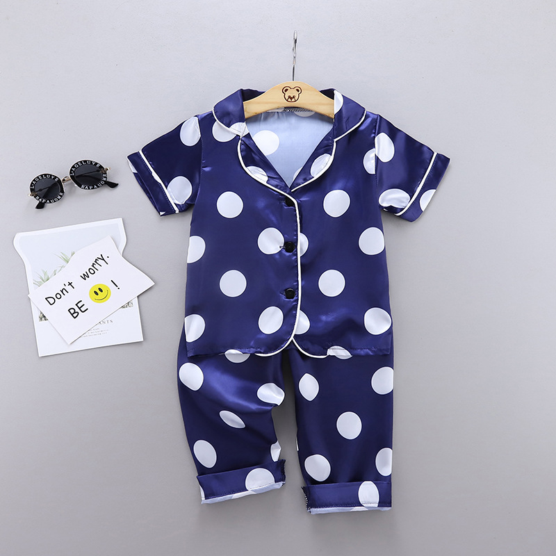 Childrens Ice Silk Pajamas Set Summer Short Sleeve Casual Homewear_voghion.com