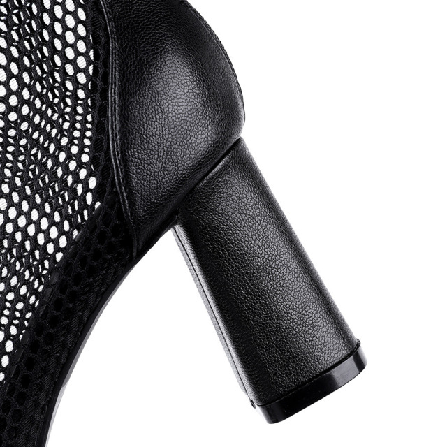 Sexy square head high heel shoes show thin thick heel mesh cool boots versatile back zipper Martin boots