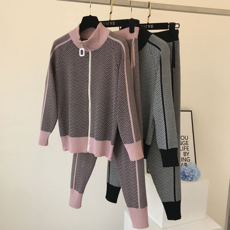 Damenbekleidung Frühling und Herbst Neue Mode Modische altersreduzierende Hosen Sanfter Wind Gestrickte Casual Sports Zweiteilige_voghion.com