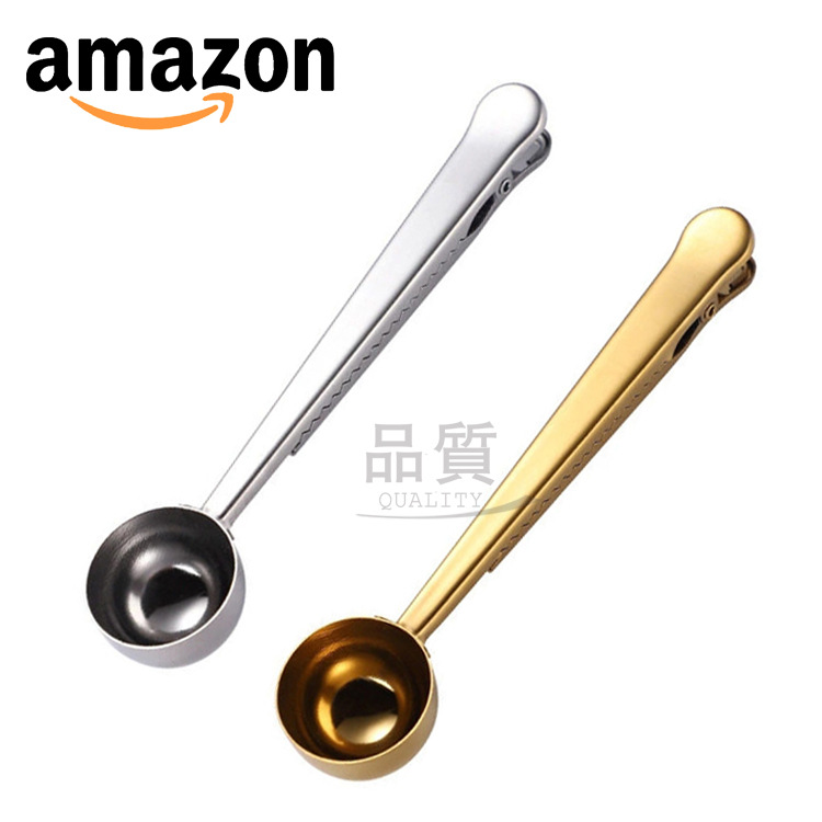 烘焙不锈钢二合一咖啡夹勺 咖啡豆量勺创意带量匙 不锈钢咖啡勺子
