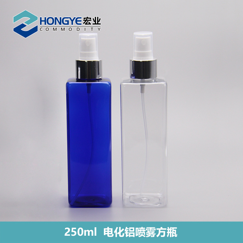 厂家直销250ml 方形透明塑料瓶小喷壶 电化铝喷雾瓶 消毒液喷雾瓶