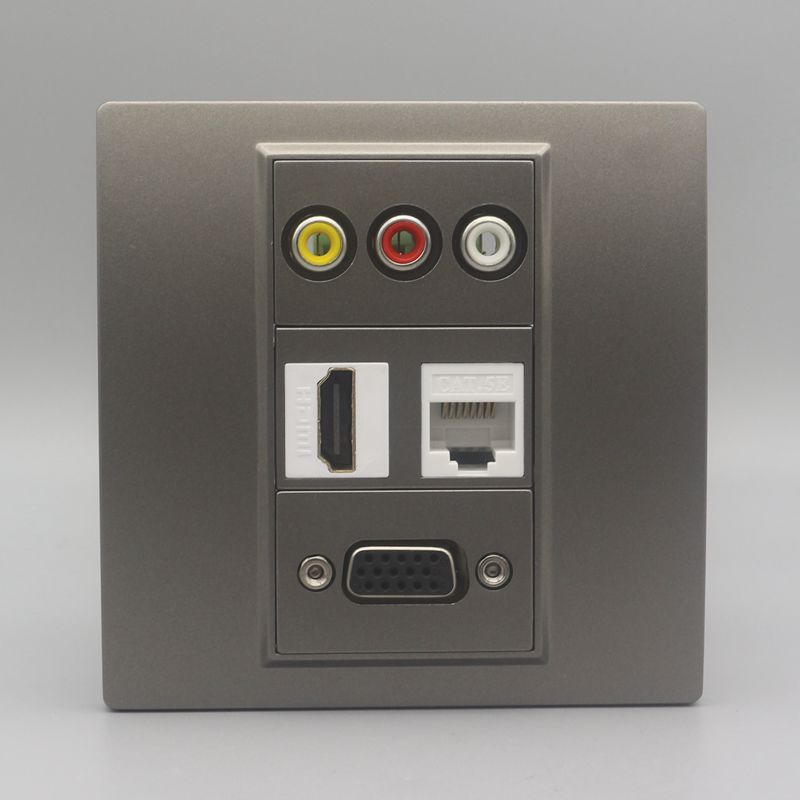 深灰色86型VGA高清网络音视频插座多媒体HDMI显示器RCA网线口面板