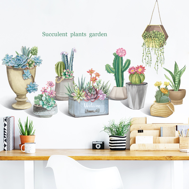Cross-border fresh succulent painting Nordic INS window stickers self-adhesive wallpaper wall decoration wall stickers ZDB-2303