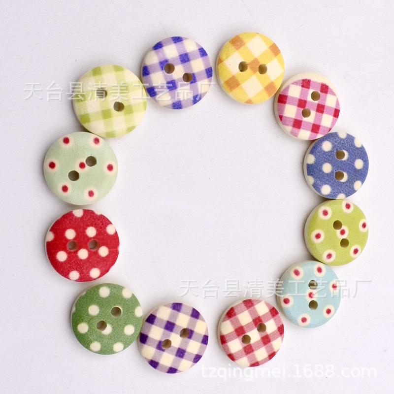 15mm pintado impreso botón madera decorativo impreso Bowl hebilla/Pan hebilla 100 un paquete