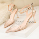 899-35 European and American wind light contracted pointed mouth high-heeled shoes transparent diamond one word with fine with hollow out sandals for women's shoes