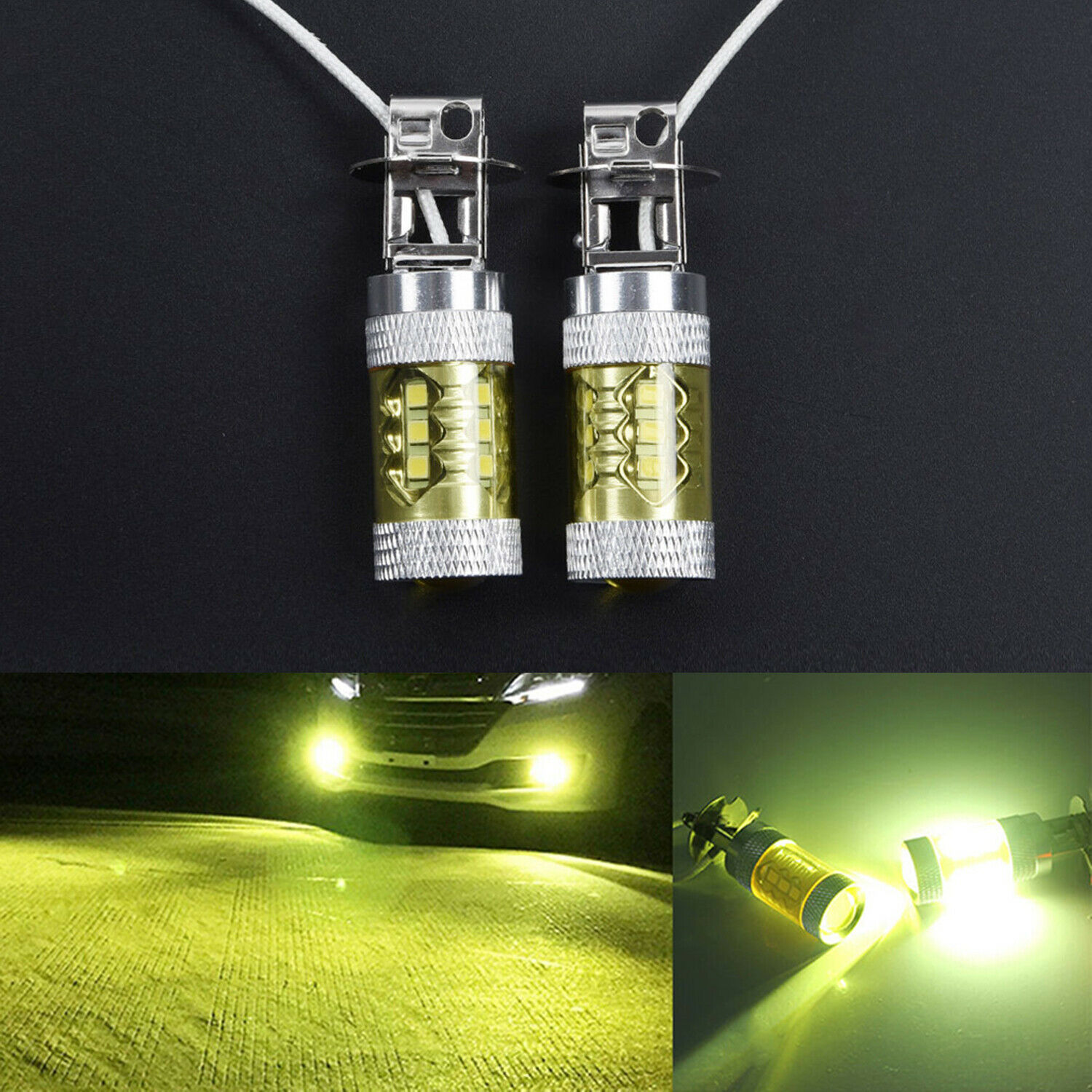 Lámpara de niebla de automóvil H3 80W Lámpara de niebla de luz amarilla Lámpara de niebla LED superbrillante H1 H4 H11 9005 Lámpara de niebla de luz amarilla