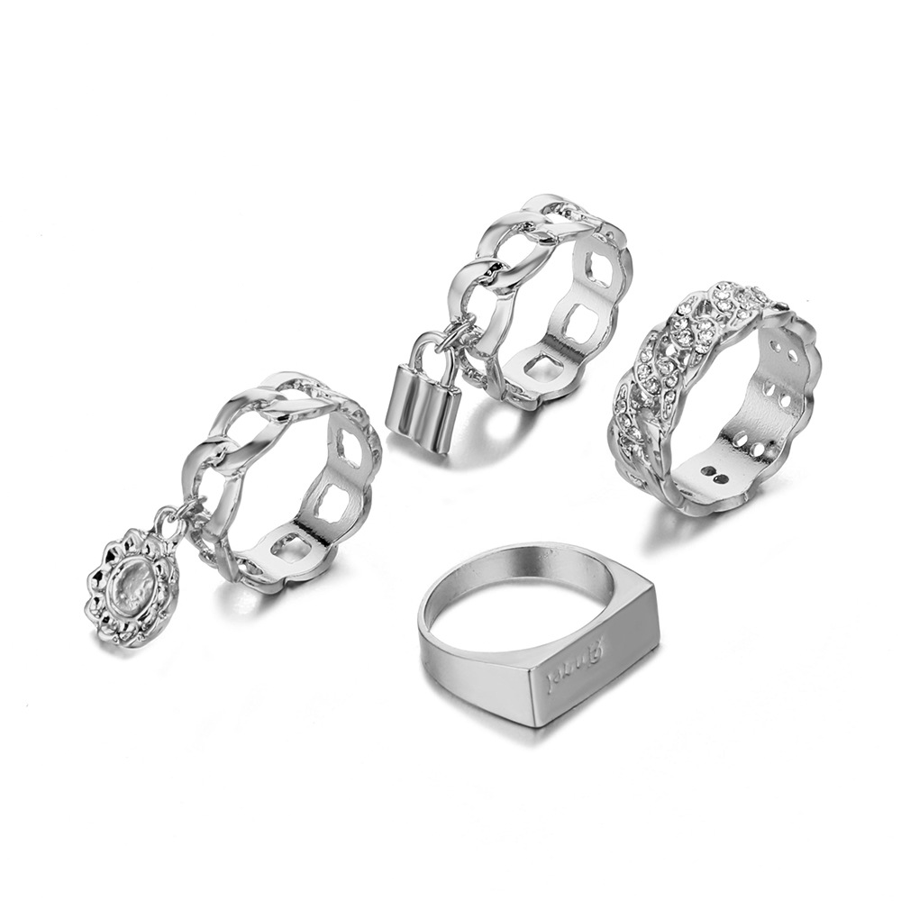 Wholesale Jewelry Geometric Flower Lock Pendant Ring 4-piece Set Nihaojewelry display picture 7
