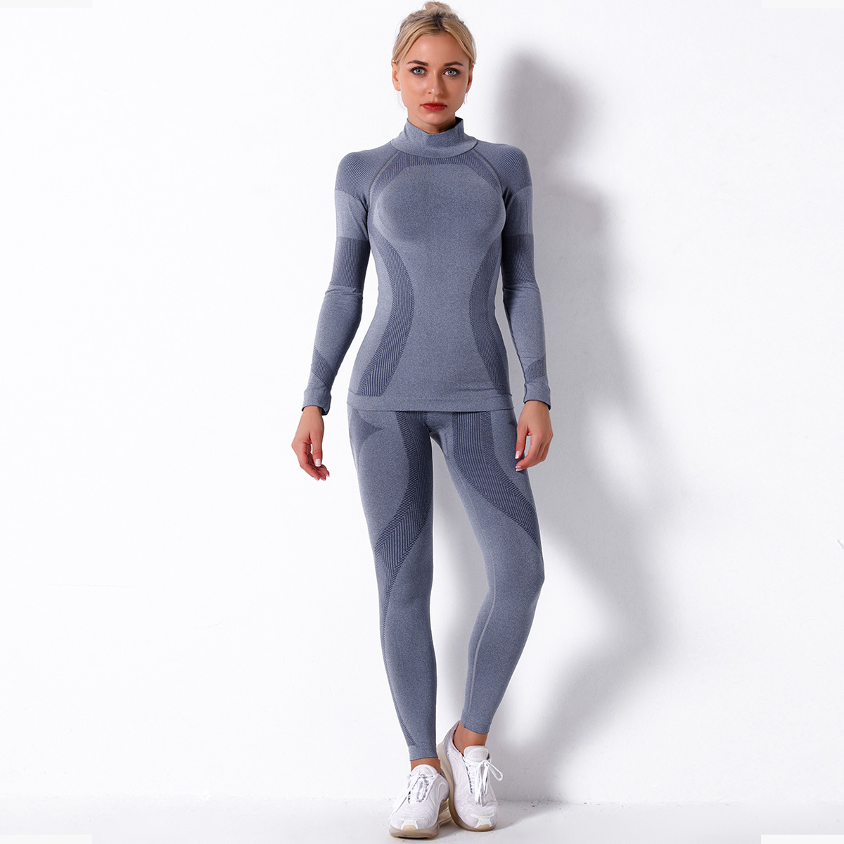 seamless knitted high-neck long-sleeved yoga clothes  NSLX12873