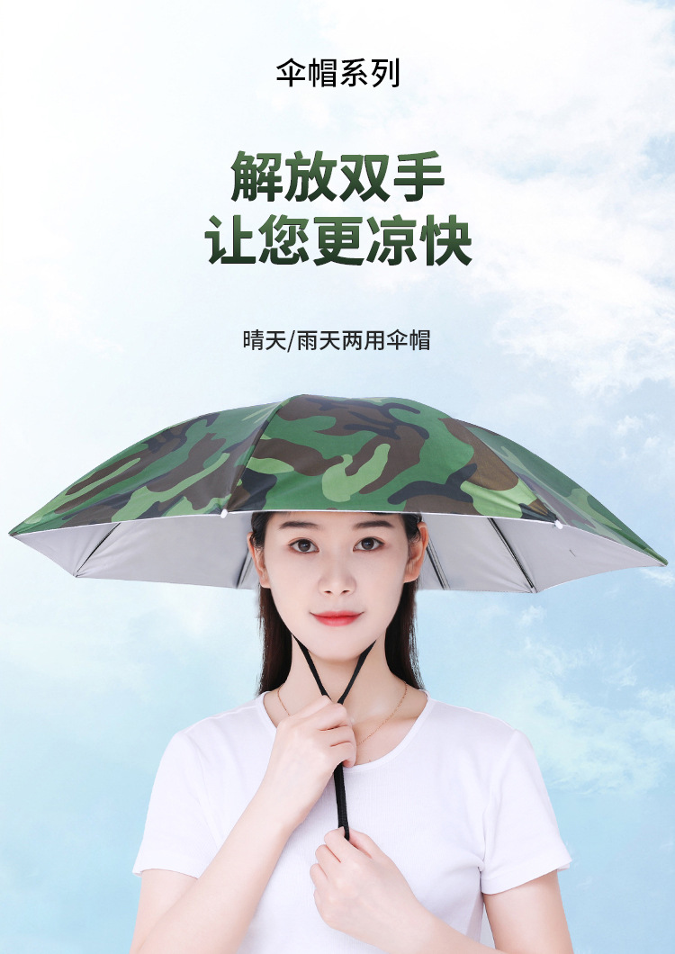 双层防风防雨钓鱼伞帽头戴式雨伞防晒折叠头顶雨伞帽户