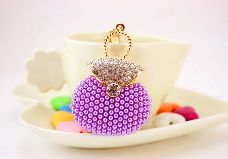 45g Weight Alloy, Metal Material Heart Pattern Women'S Gender Pink, Purple, Peach Color Rhinestone Pearl Handbag Keychain 5