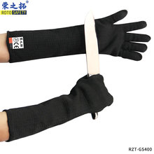 玻璃厂用防割手套黑色长款包钢丝防切割防砍防刺护腕护臂手套40cm