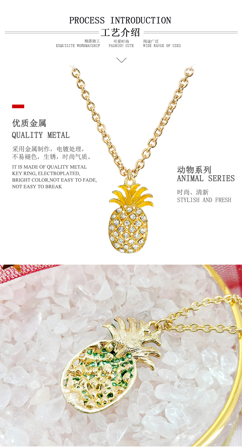 Simple fashion  rhinestone alloy fruit pineapple necklace