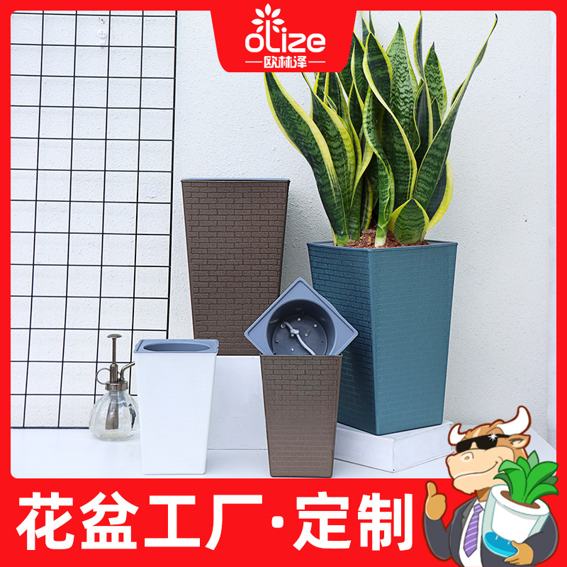 Manufactor wholesale Explosive money Plastic Storage Lazy man Flower pot Brick pattern Imitation metal Plastic pots Square High Multicolor