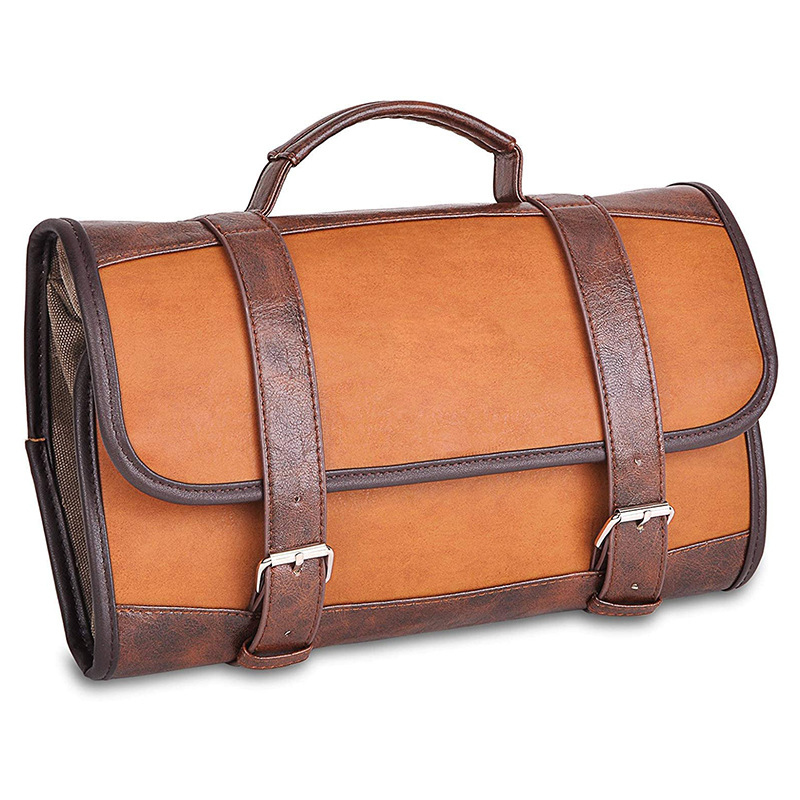 亚马逊热销款男士洗漱包防水PU皮革手提化妆包复古多功能收纳包