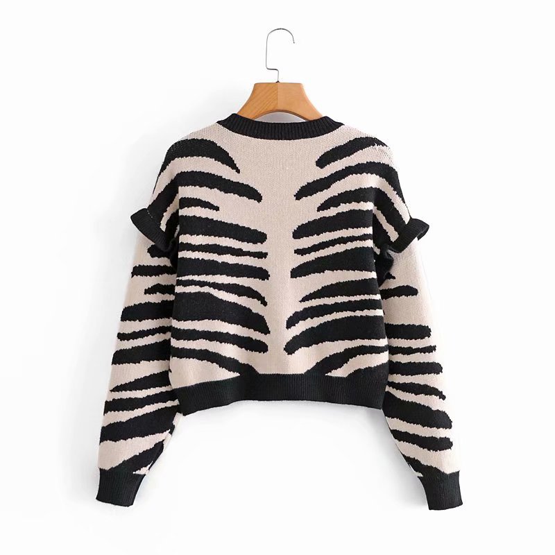 wholesale autumn zebra pattern thickened ruffled women s knitted cardigan NSAM5538