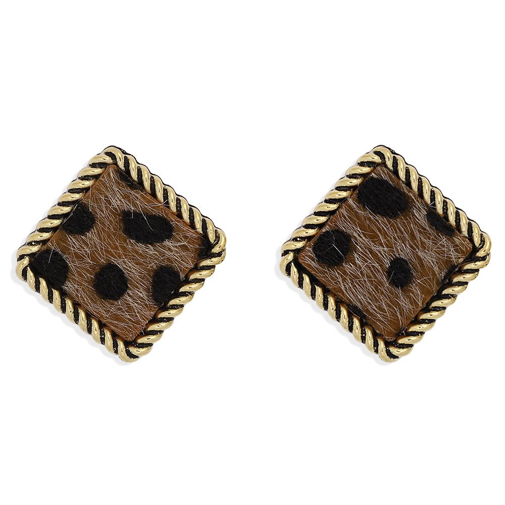 Simple Square Alloy Leopard Print Flocking Earrings display picture 9