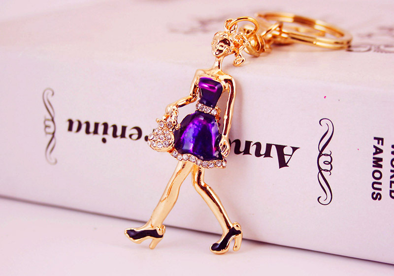 28g Weight Alloy, Metal Material Doll Pattern Unisex Gender Purple, Red, Black Color Little Girl Pendant Keychain 3