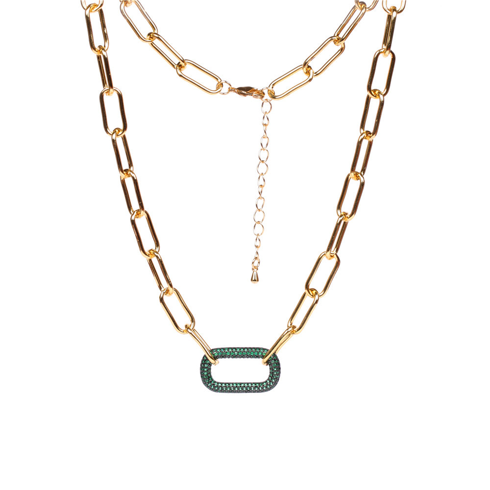 Full Diamond Geometric Oval Pendant Lock Hip-hop Style Thick Chain Necklace display picture 3